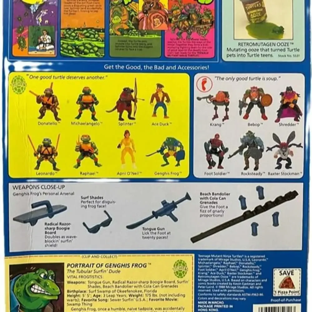 Vintage 1989 TMNT Genghis Frog MOC Action Figure Playmates UNPUNCHED Back Vein